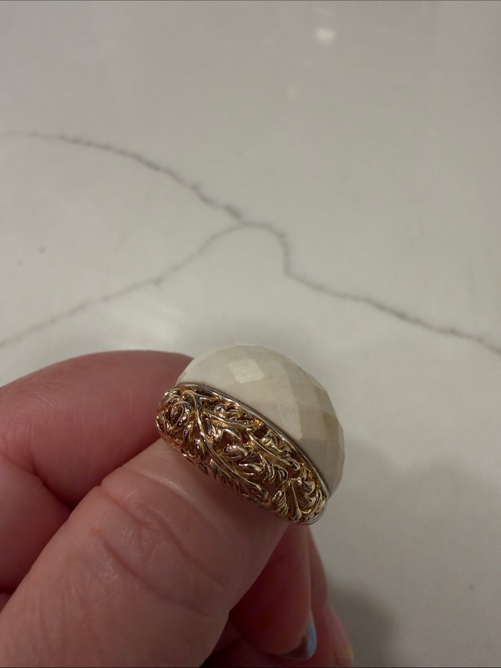 Gold Filigree Dome Ring with Cream Stone